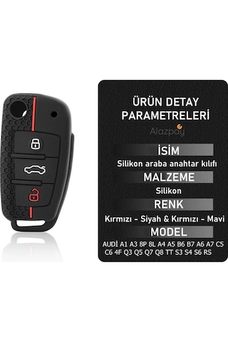 Audi A1 A3 A4 A5 A6 A7 & Q3 Q5 Q7 Q8 & Tt S3 S4 S6 Rs Anahtar Kılıfı Siyah Kırmızı-1 Adet