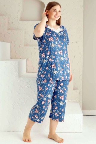 Alimer Kadın İndigo Büyük Beden Bermuda Pijama Takm Edy2735b-i İndigo