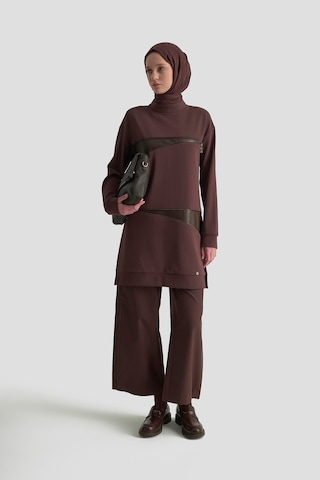 Armine Trend Deri Ve Fermuar Detaylı Fitilli Tunik Kakao 25kt452 Kakao