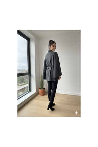 Unika Boutique Kadın Yeni Sezon Kemerli Panço Antrasit