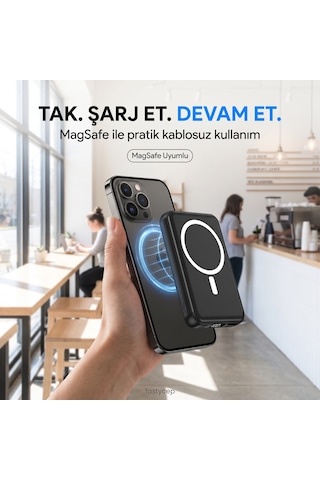 Buradabulabilirsin 10.000 Mah Kablosuz Hızlı Şarjlı Magsafe Powerbank Led Ekranlı Dahili Kablolu Powerbank Çoklu Giriş Bbz Çok Renkli