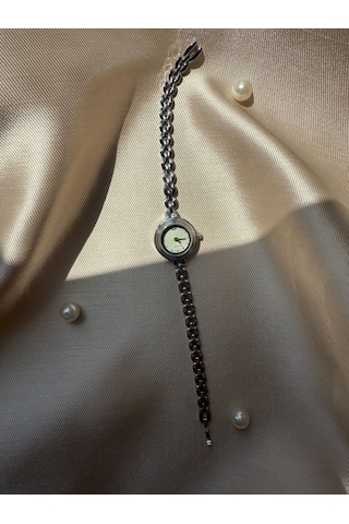 Retro Minimal Hasır Kordon Vintage Kadın Kol Saati Gümüş