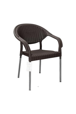 Metal Bacaklı Bambu Rattan Kollu Sandalye Koltuk KAHVE Kahverengi