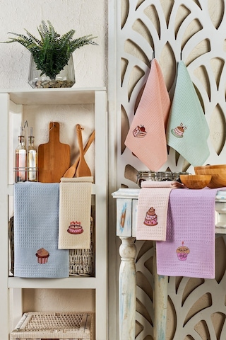 6lı Kurulama Peçetesi Nakışlı 40x60 Kek Lila