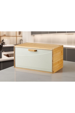 Karina Metal Kapaklı Bambu Lüks Ekmek Kutusu Ekmeklik Dikdörtgen - Çok Renkli Çok Renkli