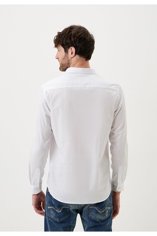 Erkek Pamuk Gömlek Beyaz Balıksırtı Desenli Slim Fit Düğmeli Yakalı Logo Detaylı Gömlek Ncs Jeans 7279-beyaz Beyaz
