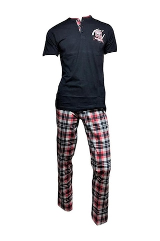 Mod Collection %100 Pamuk Ekose Kareli Erkek Pijama Takım-Lacivert-S Lacivert