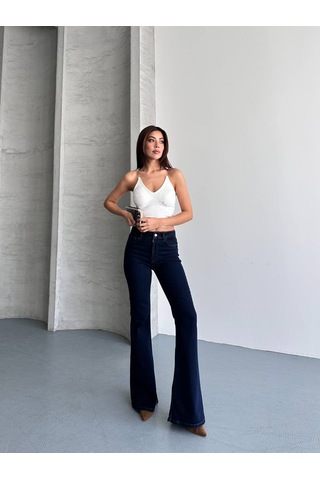 Zdn Jeans Yüksek Bel İspanyol Paça Lacivert Jean