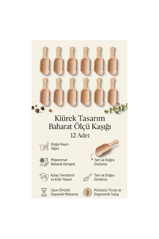 Kamptek Ahşap Baharat Ölçek Kaşığı Kürek Tasarım 12 Adet Küçük Boy Diğer
