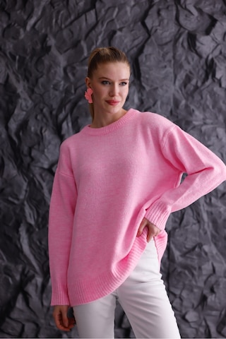 Bisiklet Yaka Oversize Basic Triko Kazak Pembe