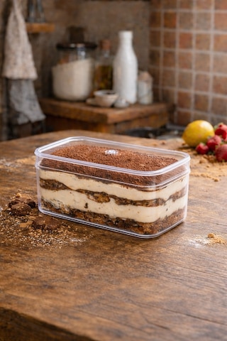 6 Adet 300 Cc Dikdörtgen Tiramisu Cup Sert Plastik Kase Şeffaf Kapaklı Tatlı, Meze, Salata Sunum Kabı