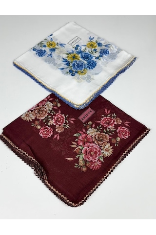 Eripek 2'li Paket Oyalı Pamuk Yazma 6595 Bordo-beyaz