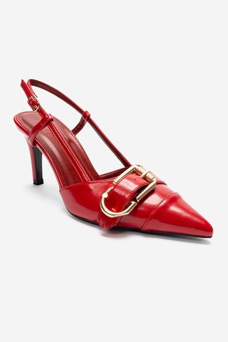 Luvishoes Noen Kırmızı Cilt Tokalı Sivri Burun Kadın Topuklu Ayakkabı