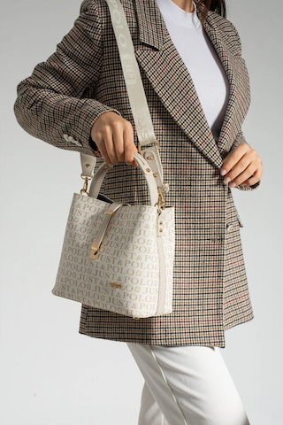 Just Polo Kadın Ters Kilit Çıtçıt Kapama Arkası Cepli El Çantası 21x23cm Krem