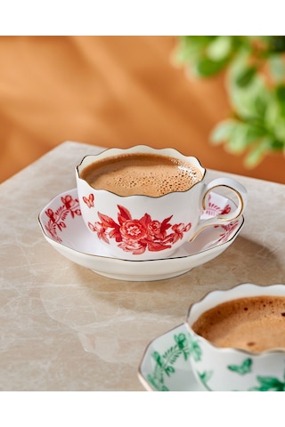 Kırmızı Porselen Kahve Fincan Seti 100 Ml