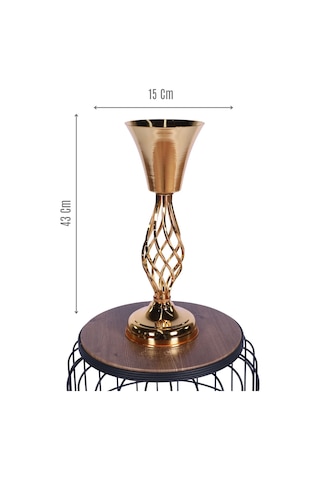 Yapay Çiçek Sitesi Metal Dekoratif Burgulu Şamdan Çiçeklik Vazo Altın 43 Cm