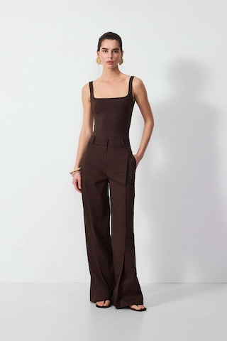 Vatkalı Pileli Wide Leg Pantolon-16651 Kahverengi