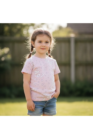 Bonbon Kız Çocuk Pamuklu Baskılı Pembe Renk Tshirt Cb1036