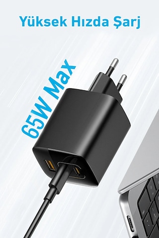 65w Gan Hızlı Şarj Adaptörü 1xusb Pd Qc3.0 2xtype-c Laptop