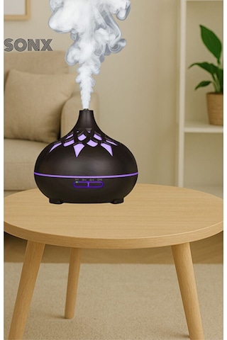 Sonx Aroma Difüzör Gece Işığı 7 Led Desenli Nemlendirici Kumandalı Buhar Makinesi 550 Ml