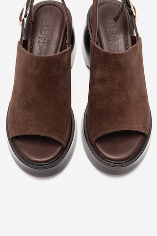 Luvishoes Power Kahverengi Süet Hakiki Deri Kadın Dolgu Topuklu Sandalet Kahverengi