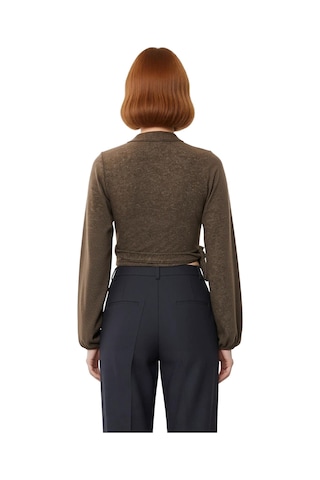 Ersefa Stil Kadın Yumoş Bağlama Detaylı Kollu Bluz Regular Örme Slim Kal Kahverengi