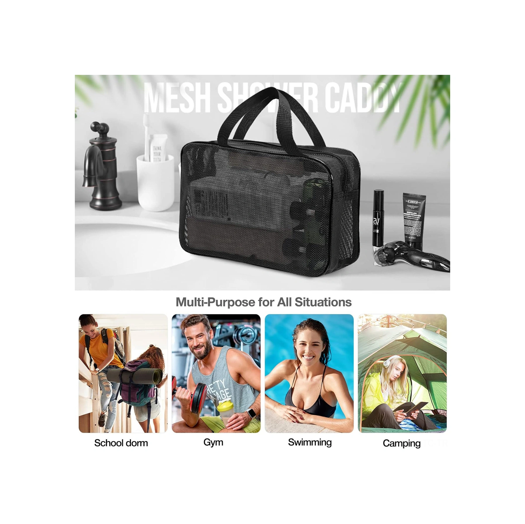 Skycity Büyük Boy Siyah Taşınabilir Duş Ve Spor Gereçleri Çantası - Kişisel Bakım, Yurt Odası, Spor Salonu İçin Düzenleyici Çanta Siyah