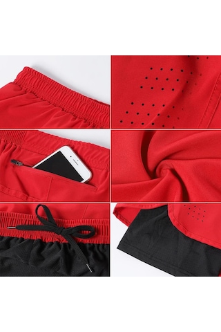 Ordu Yeşili Lixada Erkek 2'si 1 Arada Koşu Şortu Çabuk Kuruyan Nefes Alabilir Aktif Eğitim Egzersiz Koşu Bisiklete Binme