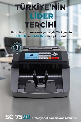 SC7520 Karışık Para Sayma Makinesi, TL Karışık, Usd ve Euro Adet Sayım + Müşteri Ekranı