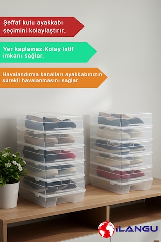 Dripon-20'li Set 10 Erkek-10 Kadın Şeffaf Ayakkabı Saklama Kutusu-havakanallı-ayakkabı Düzenliyici Şeffaf