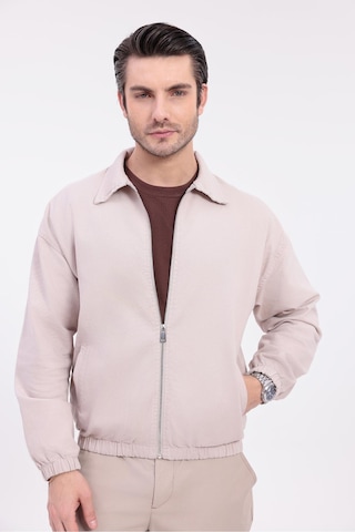Erkek Gabardin Kumaş Fermuarlı Oversize Mevsimlik Ceket-144 Bej