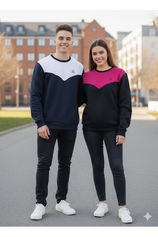 Fumex Unisex Oversize 3 İplik Şardonlu Sweatshirt - Premium Kalite Penye - Kışlık Siyah - Beyaz