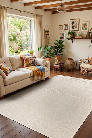 Valerıa Vlr01w Krem Beyaz Dekoratif Şönil Kilim Modern Desen Yıkanabilir Yumuşak Kaymaz Taban Halı Krem-beyaz