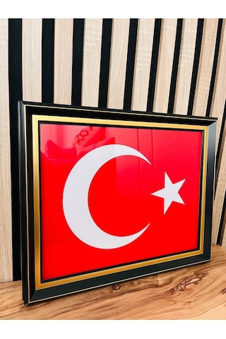 Lüks Çerçeveli El Yapımı Türk Bayrağı Makam Ve Ofis Hediyesi