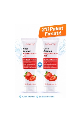 2'li Fırsat Paketi Çilek Aromalı Su Bazlı 200 Ml Yenilebilir Kayganlaştırıcı Jel Seti