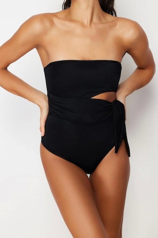 Ersefa Kadın Moda Atma Kap Askılı Brief Yaka Siyah Straplez Cut Out Penc