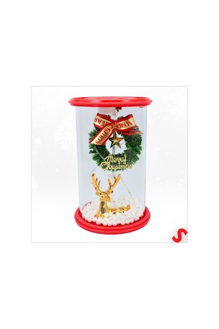 Yılbaşı Led Işıklı Geyikli Cam Fanus, 13cm X 8,5cm
