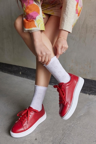 Julia Kırmızı Hakiki Deri Kadın Sneaker-Kırmızı