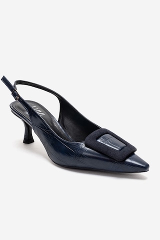 Luvishoes Dublın Lacivert Baskı Tokalı Kadın Topuklu Ayakkabı