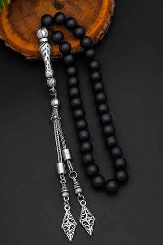 Mat Oniks Tesbih Erkek Doğal Taş Tesbih 8 Mm Bt056 Siyah - Gri