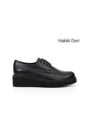 Gönderi(R) Gönderi R Kadın Siyah Bağcıklı Dolgu Taban Hakiki Deri Ayakkabı Gdza134m0490 Siyah