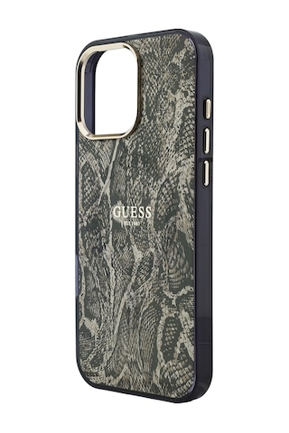 Apple Uyumlu iPhone 16 Pro Max Kılıf Guess Lisanslı M-safe Özellikli Yazı Logolu Python Desenli Kapak Kahverengi