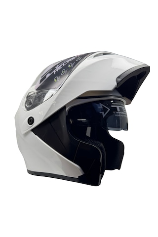 Kask Rs2 Marka Çene Açılır Güneş Vizörlü Beyaz
