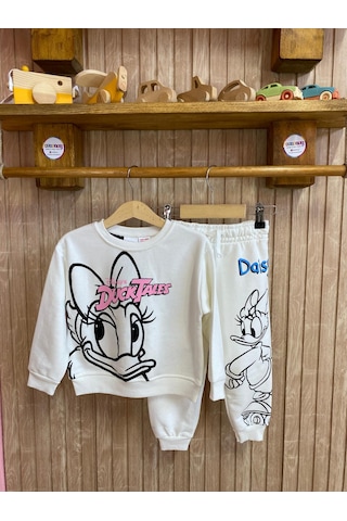 Duck Baskılı Kız Çocuk Eşofman Takım Beyaz