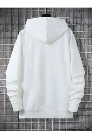 Unisex Beyaz Oversize Kapşonlu Sweatshirt 001