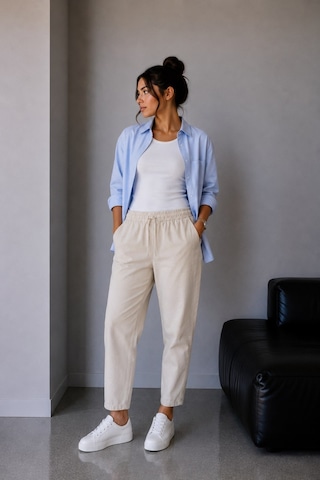 Vadon 1019 Kadın %100 Pamuk Gabardin Lastikli Bel Havuç Kesim Pantolon Bej