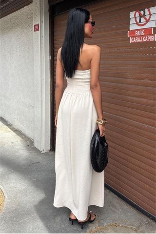 Göğsü Gipeli Straplez Elbise 2878 Taş