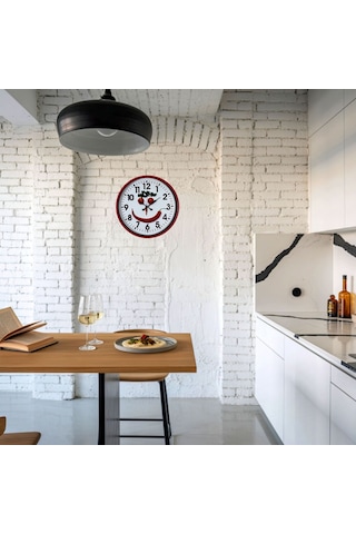 Büro Ev Ofis Hediyesi İçin 36cm Kırmızı Happy Kitchen Mutfak Duvar Saati Diğer