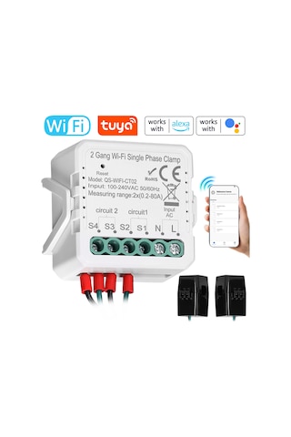 E24860-wıfı-2 Tuya Wifi 2 Gang 80a Tek Fazlı Kelepçe Güneş Pv Çift Tuya Wifi 2 Gang Single Phase Clamp