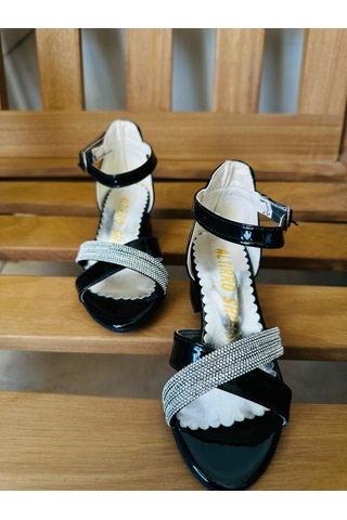 Gala Önü Çapraz Çocuk Topuklu Ayk Siyah